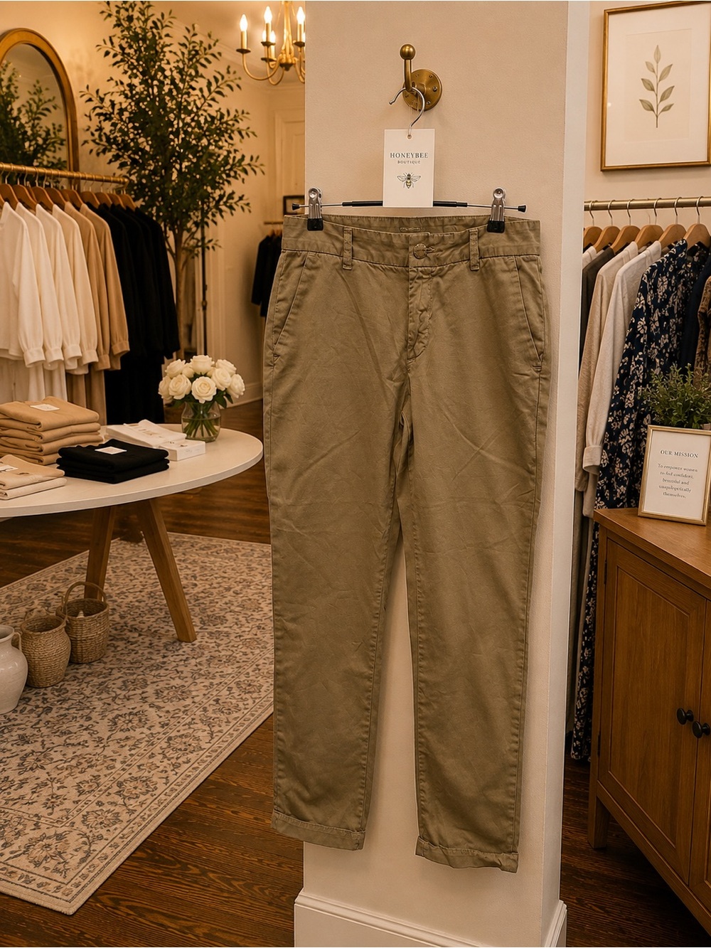 Current/Elliott Size 27 Olive Green Cotton Chino Pants Cropped Straight Leg